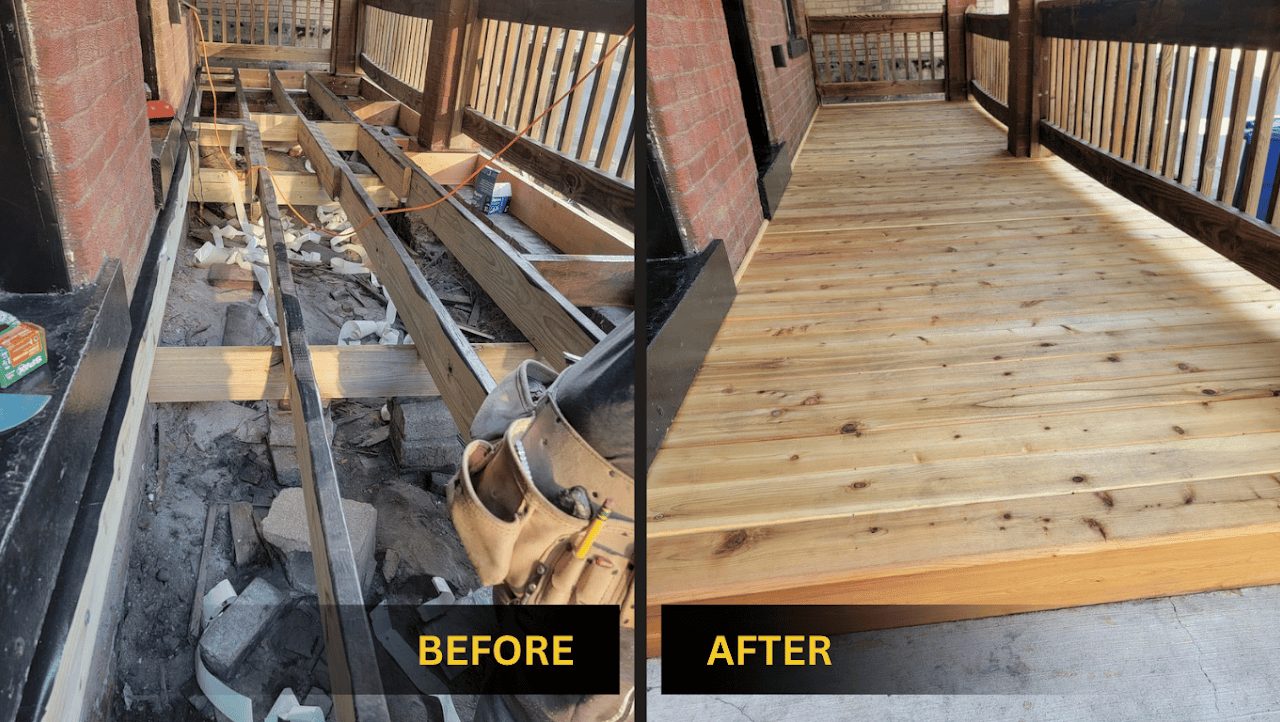 Before and after deck restoration