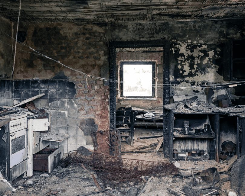 Fire damaged kitchen